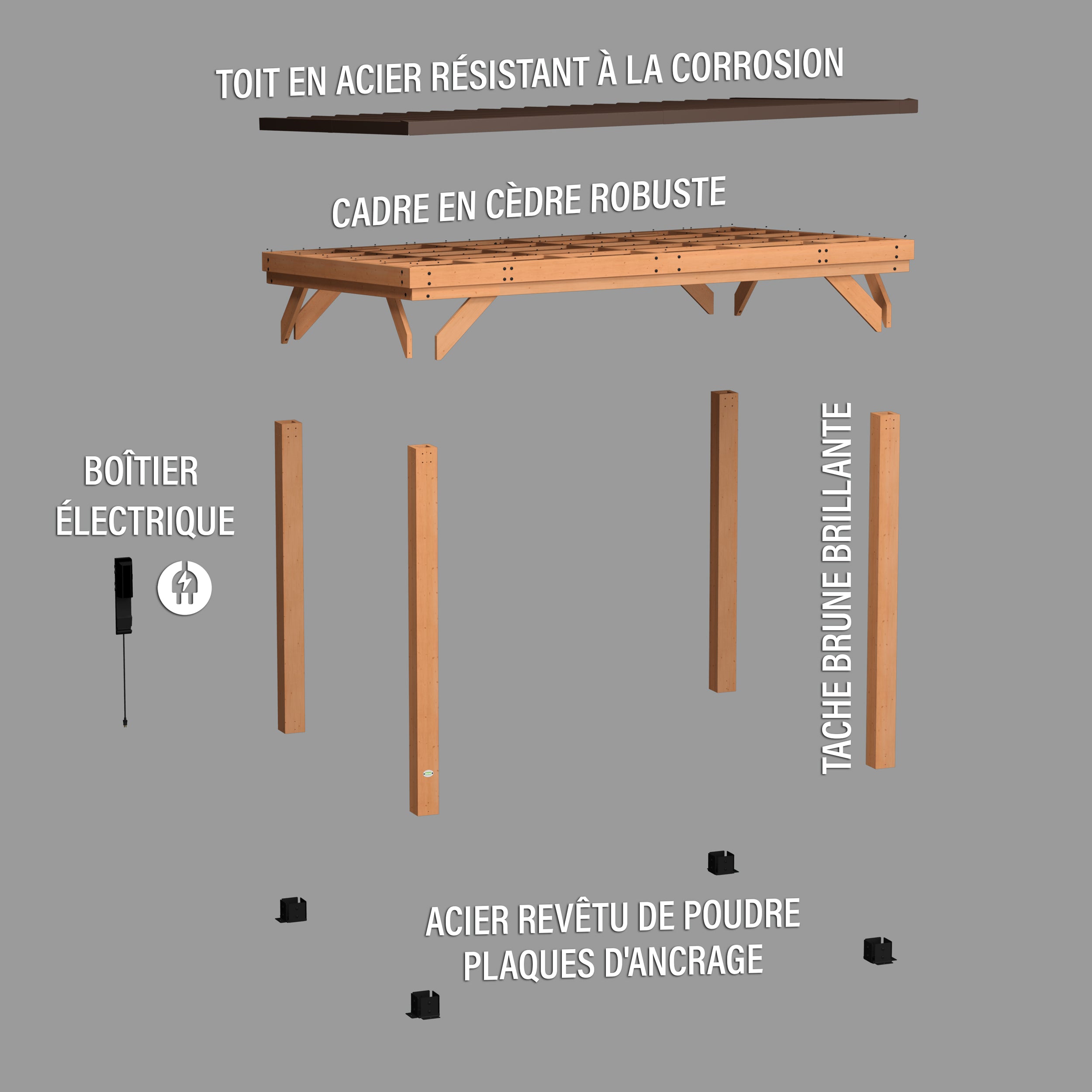 3.7m x 2.9m Arcadia Gazebo Exploded View_FR