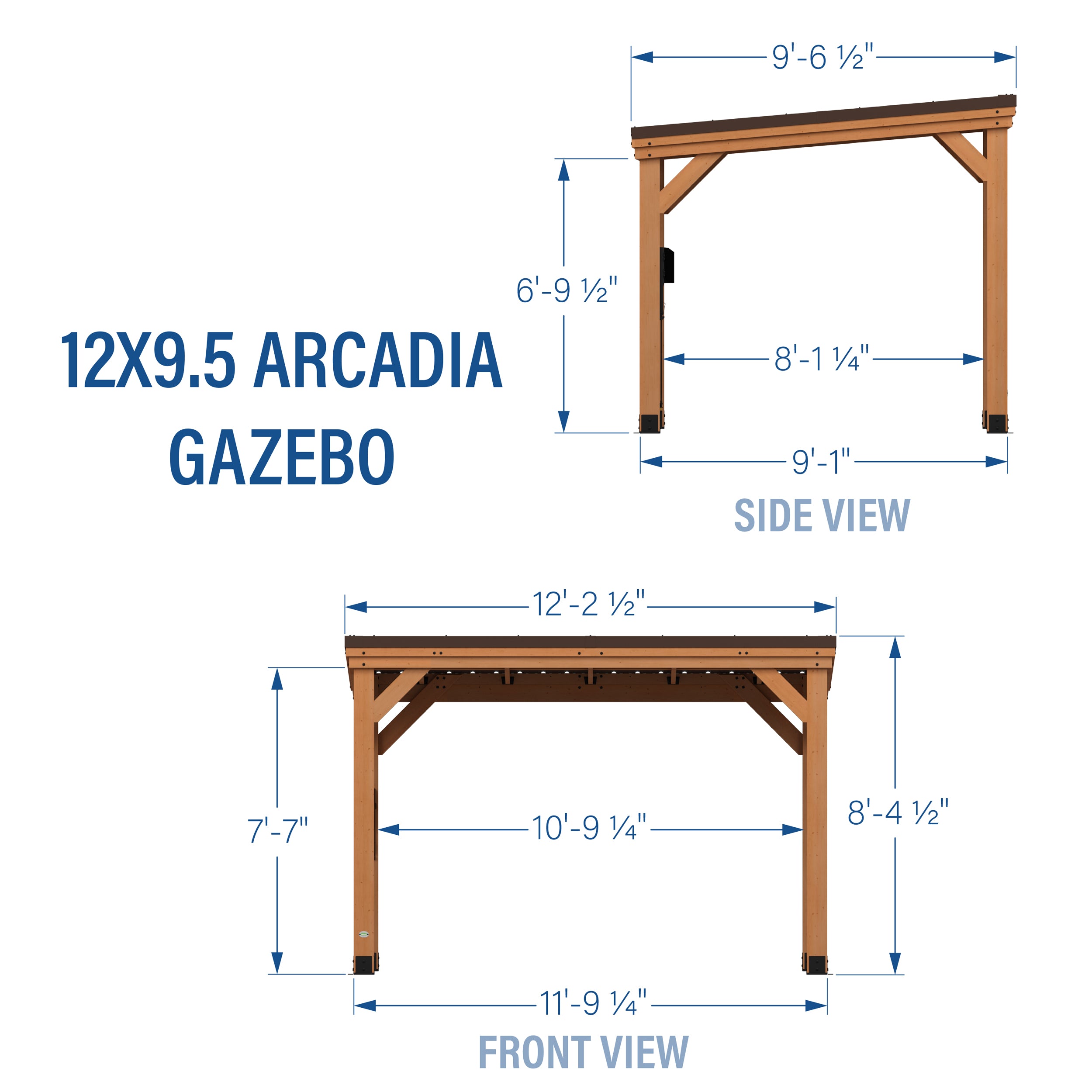 3.7m x 2.9m Arcadia Gazebo Diagram_Inches