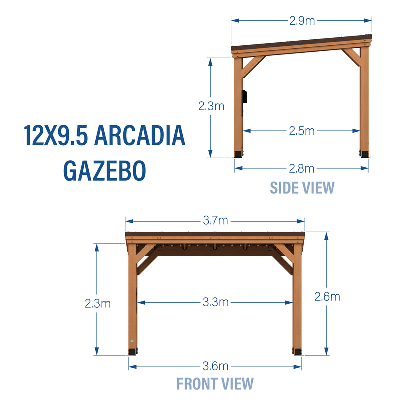 3.7m x 2.9m Arcadia Slope Roof Gazebo (12ft x 9.5ft) specifications