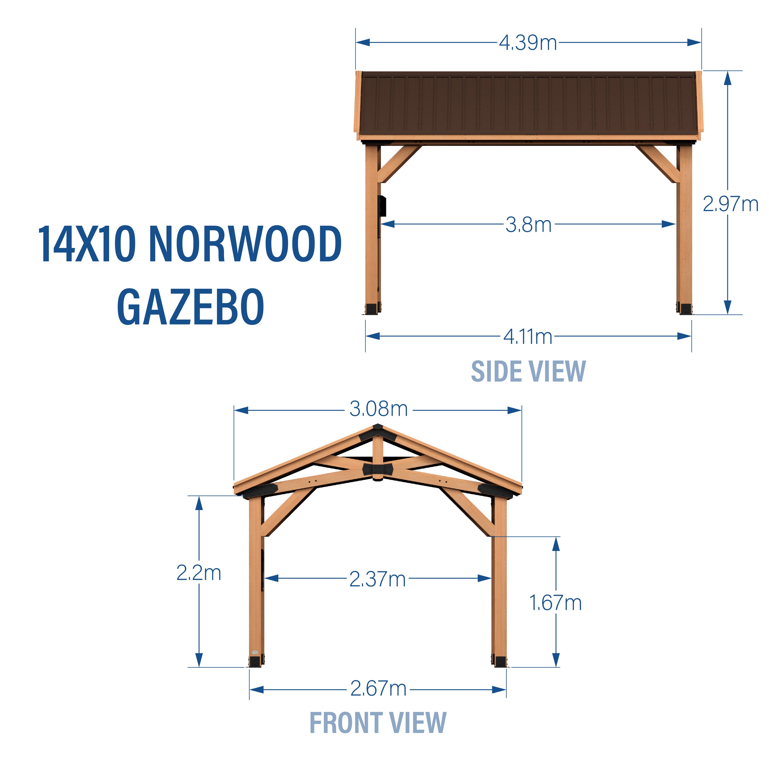 4.3m x 3m Norwood Gazebo Metric Dimensions