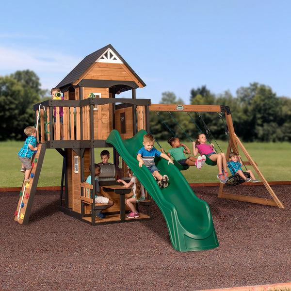 Canyon Creek Swing Set with Green Wave Slide