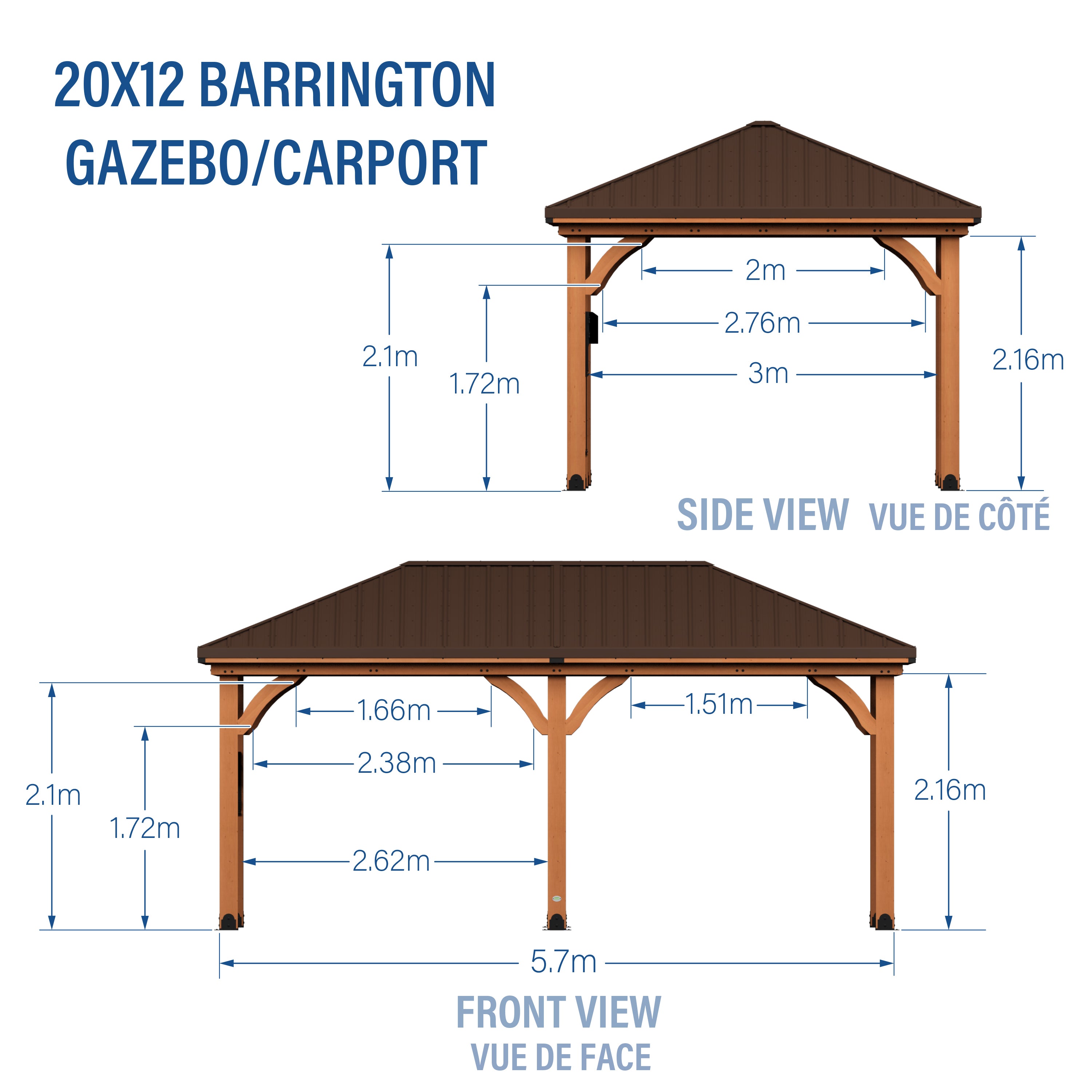 6.1m x 3.7m Barrington Metric Dimensions in French