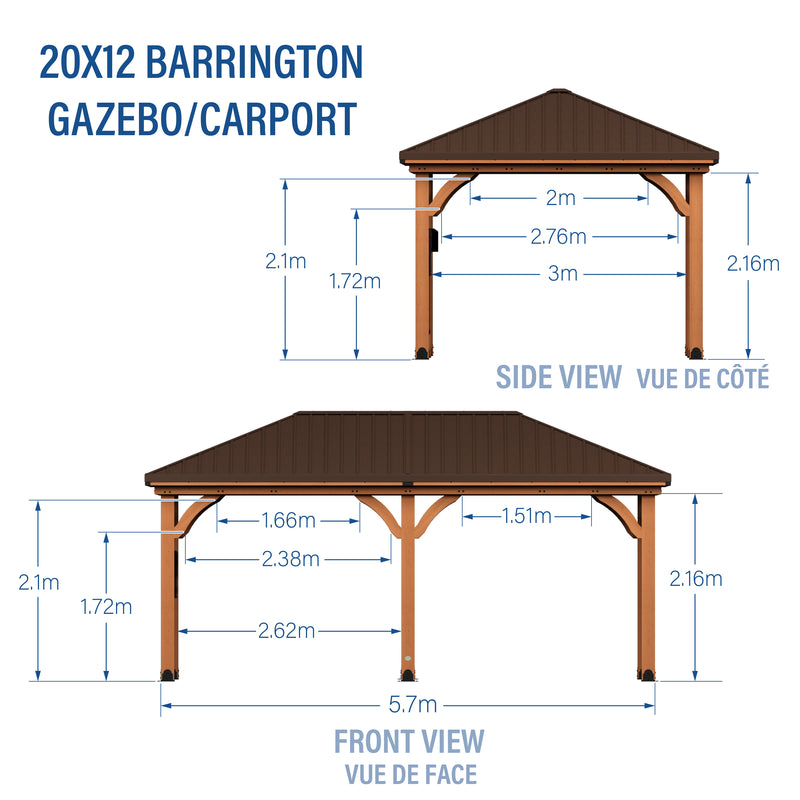 6.1m x 3.7m Barrington Gazebo/Carport (20ft x 12ft) specifications