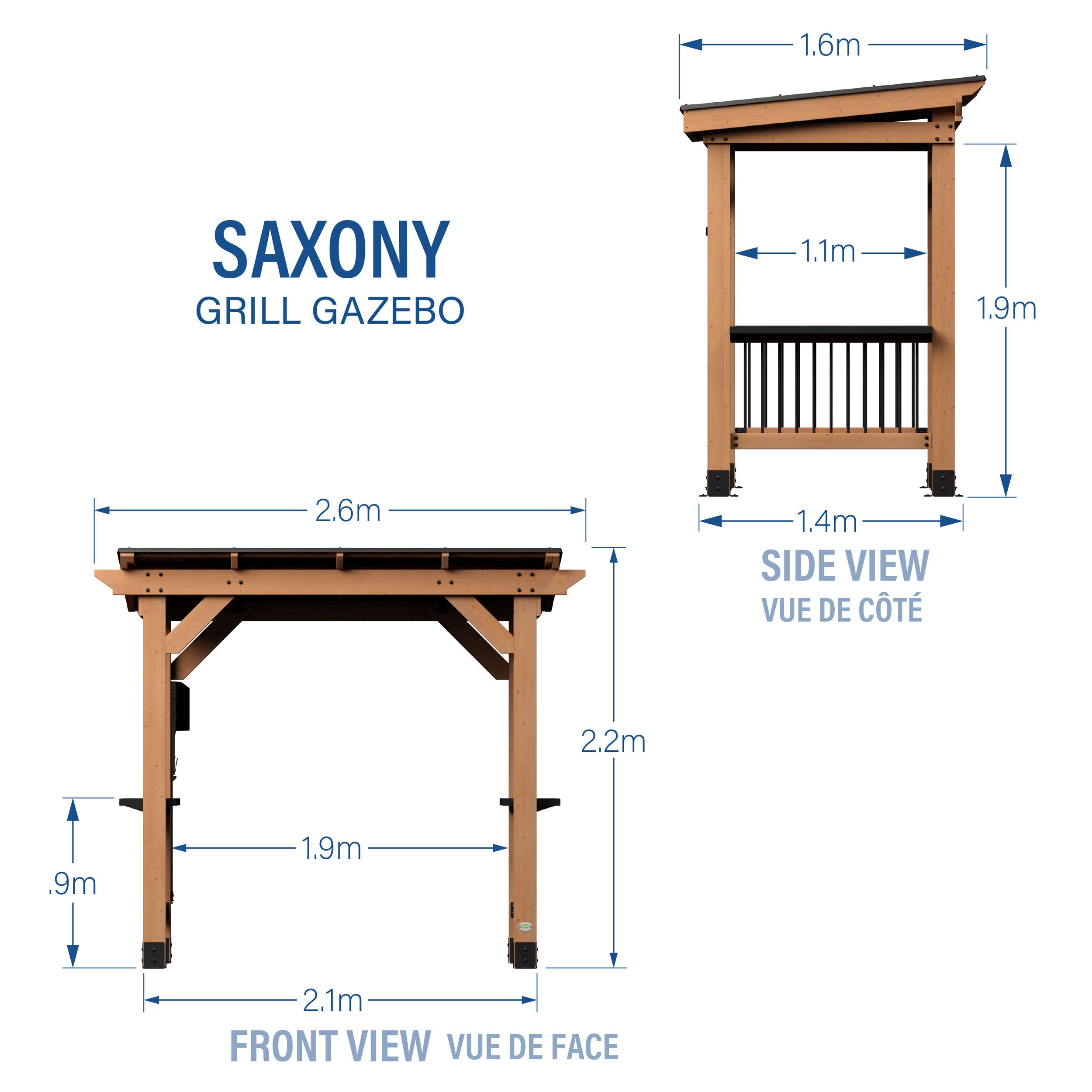 Saxony Grill Gazebo Metric Diagram