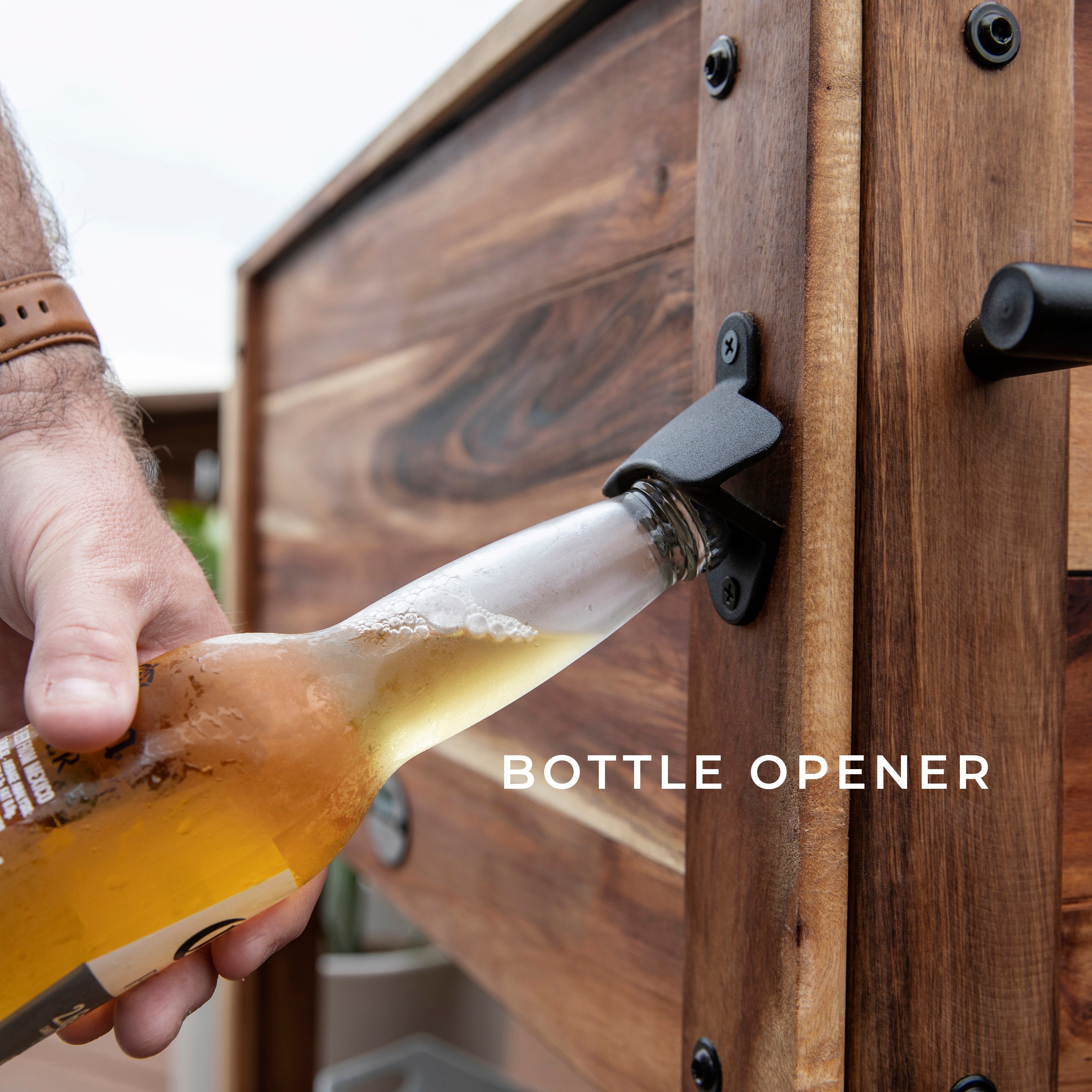 94.6L Patio Acacia Cooler Bottle Opener