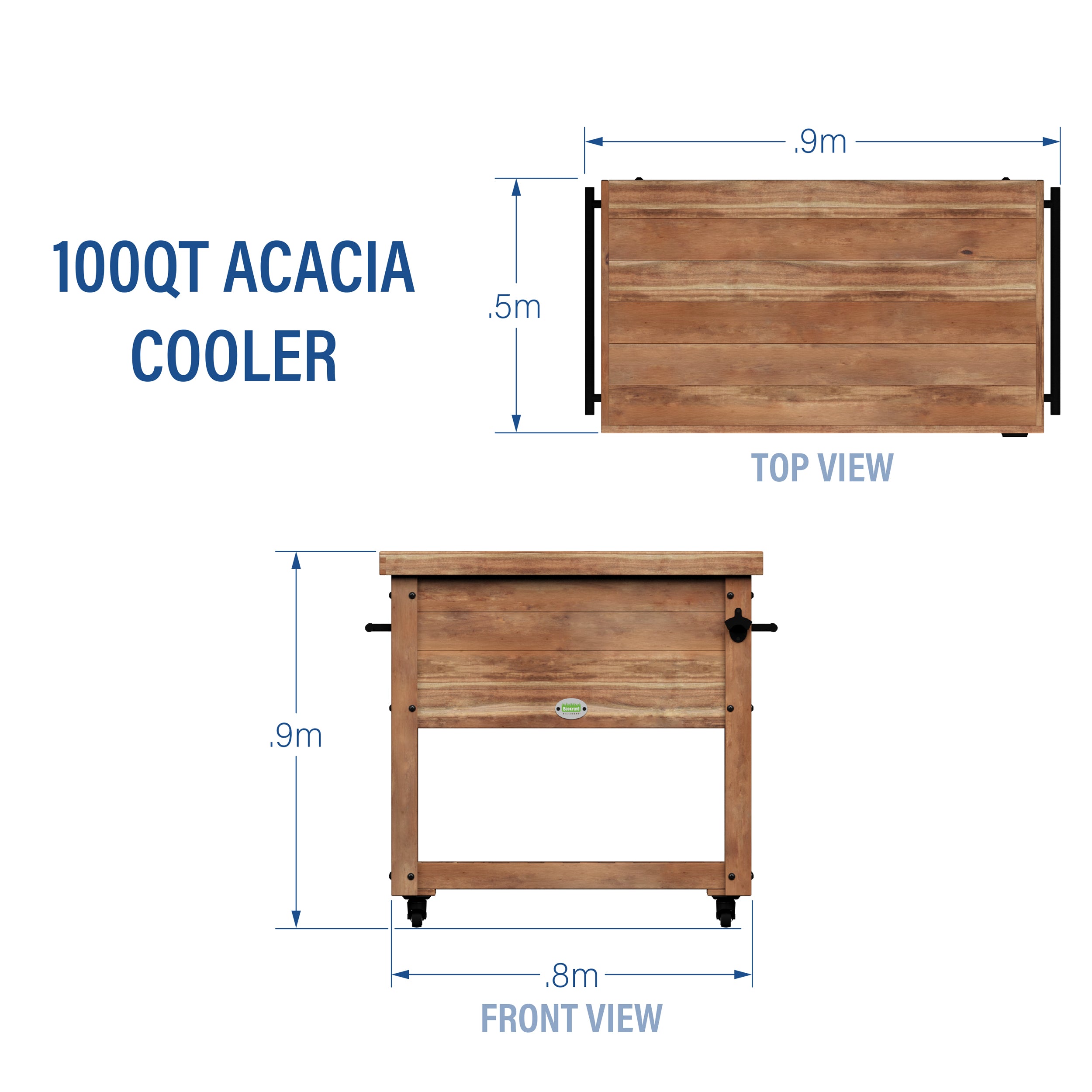 94.6L Patio Acacia Cooler Metric Dimensions