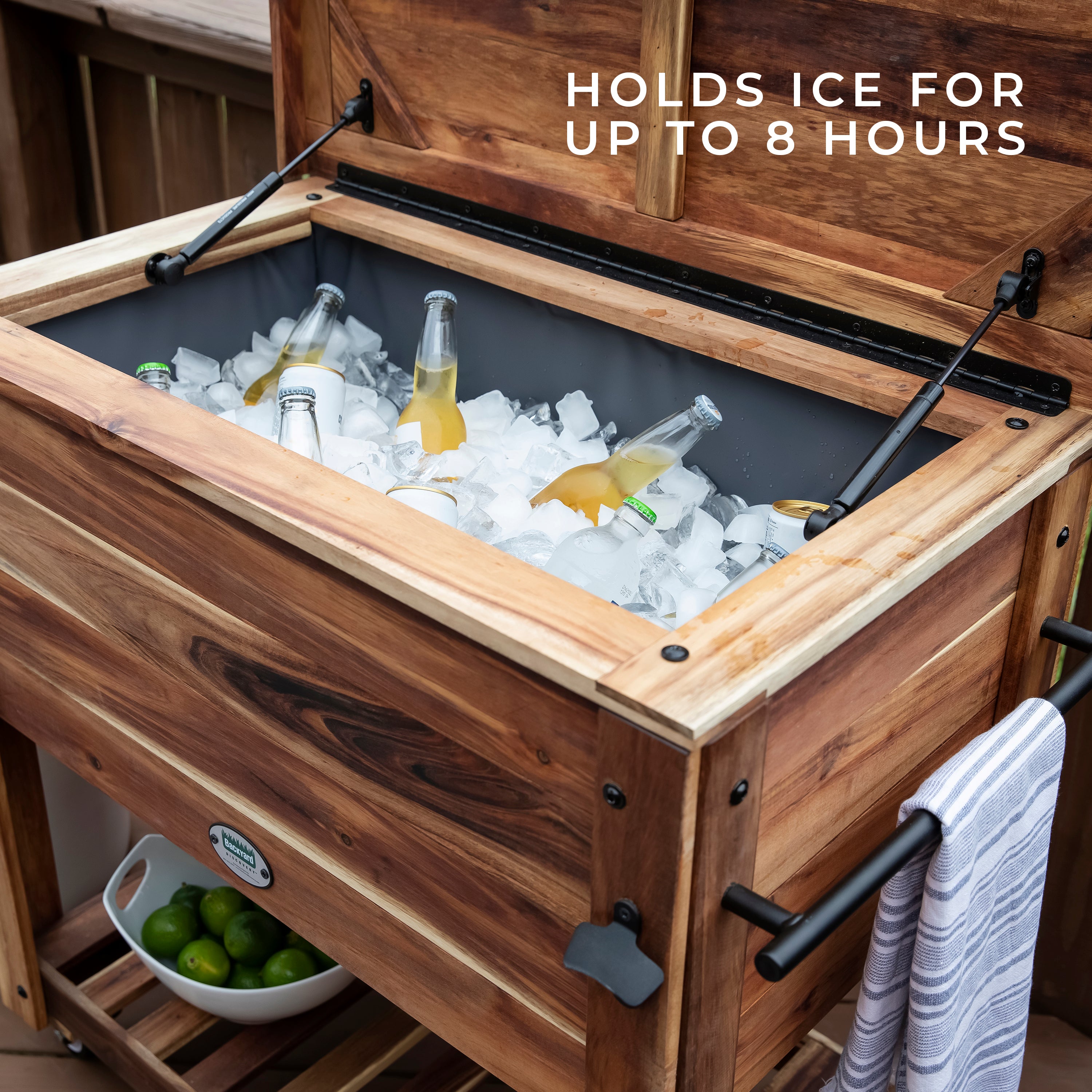 94.6L Patio Acacia Cooler Holds Ice For 8 Hours