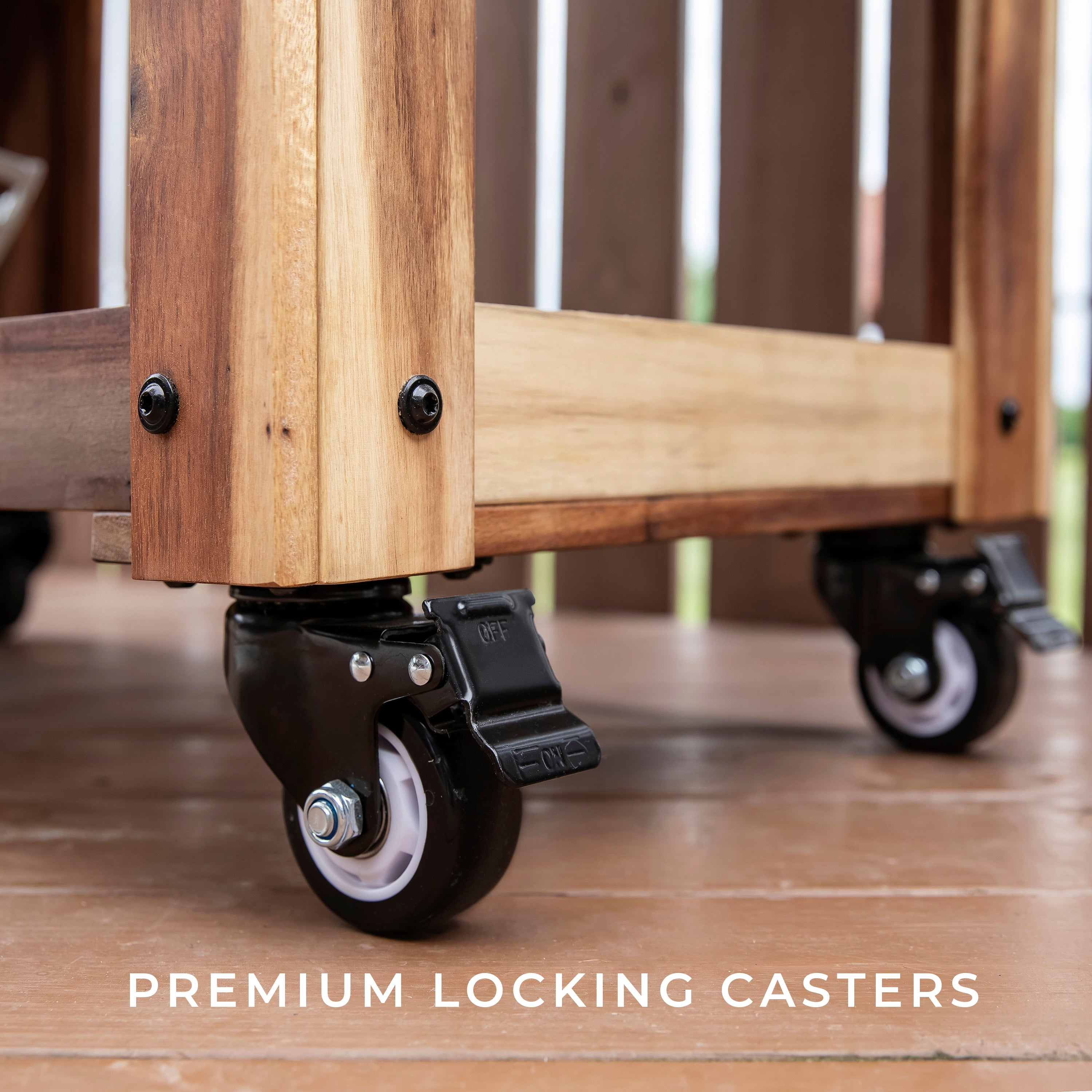 94.6L Patio Acacia Cooler Locking Casters