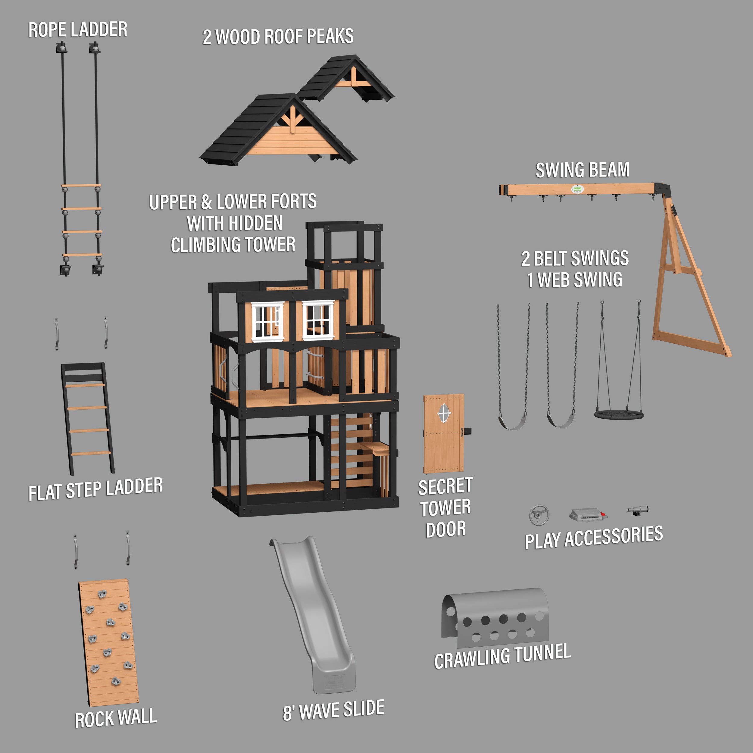 Mystic Tower Swing Set English Exploded View