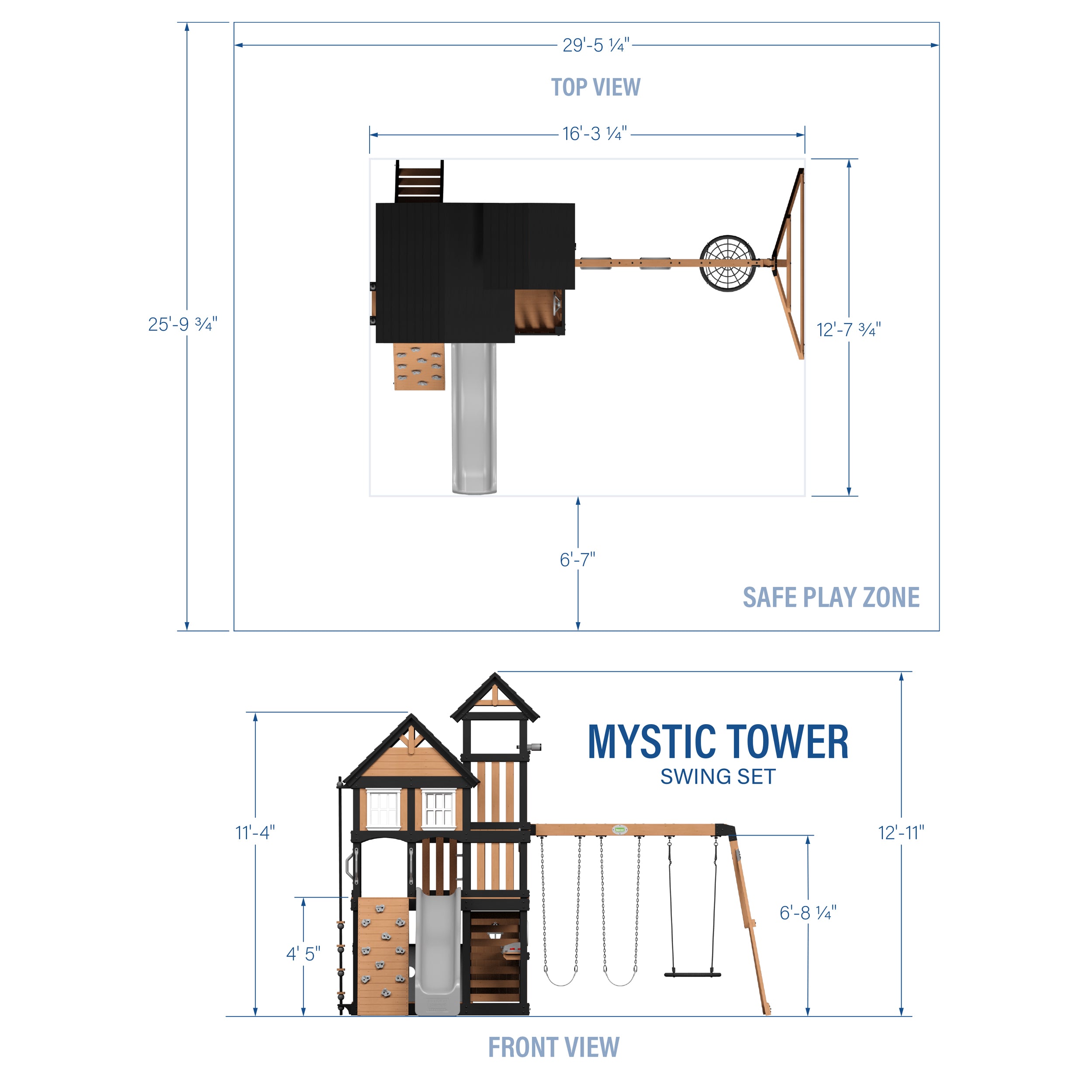 Mystic Tower Swing Set Imperial Dimensions