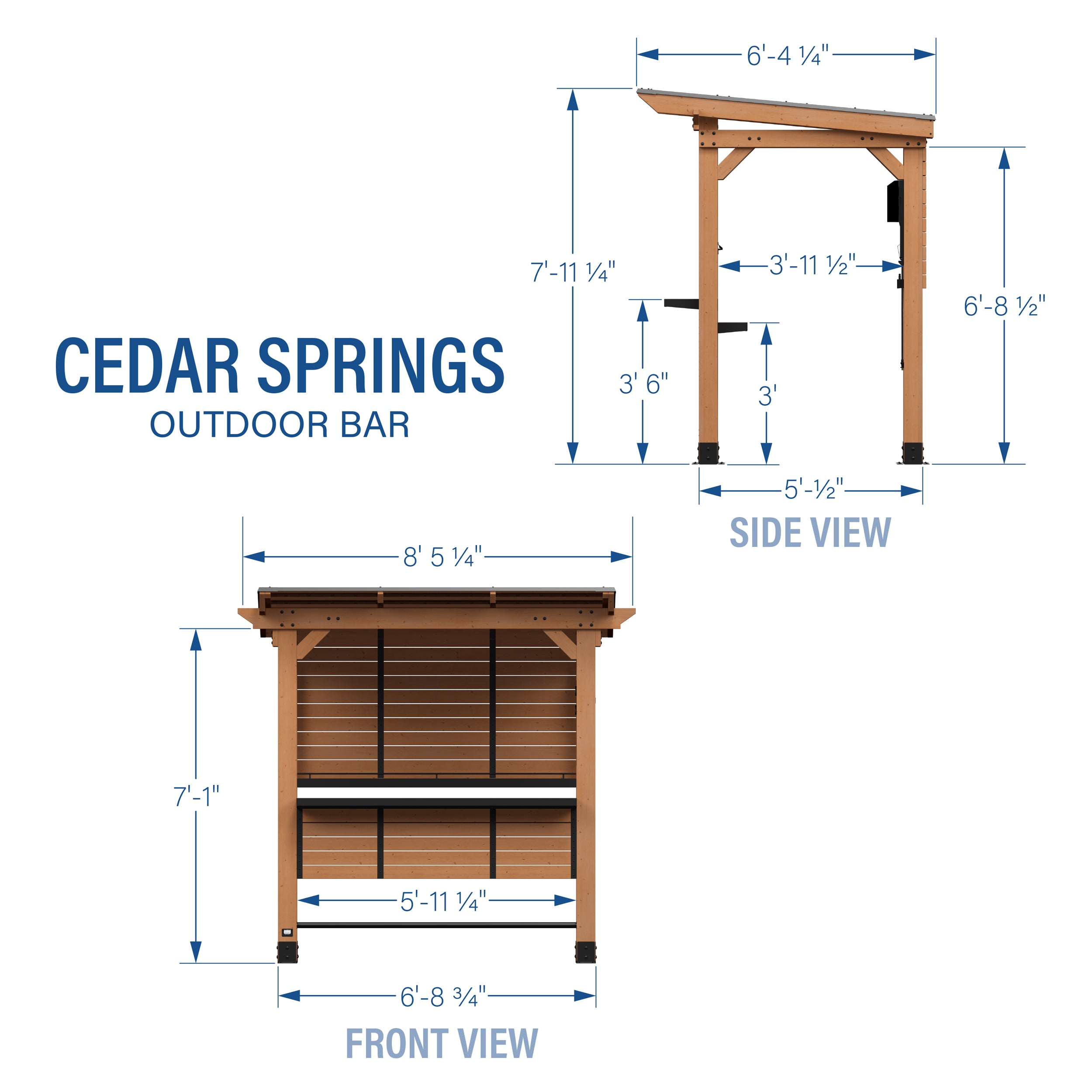 Cedar Springs Outdoor Bar Imperial Dimensions