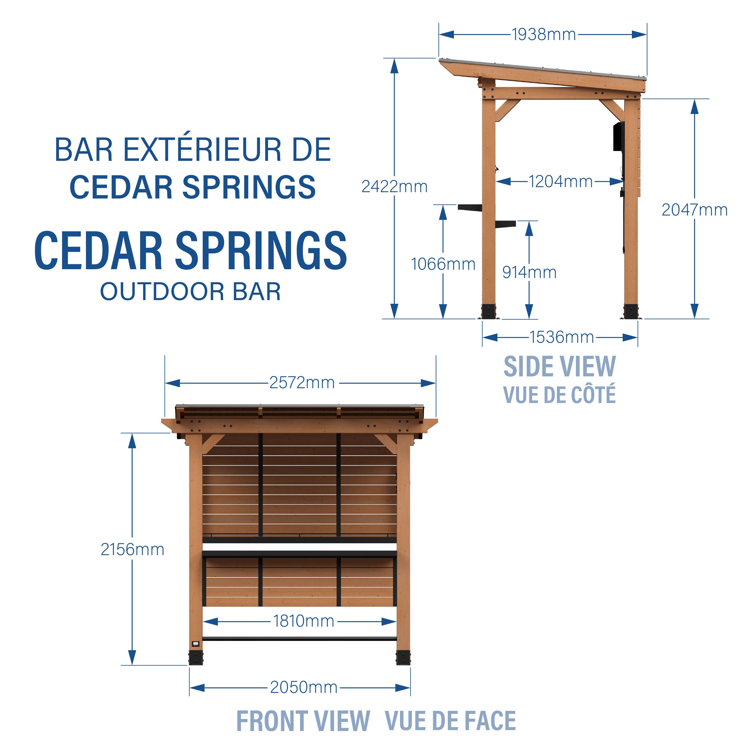 Cedar Springs Outdoor Bar Metric Dimensions