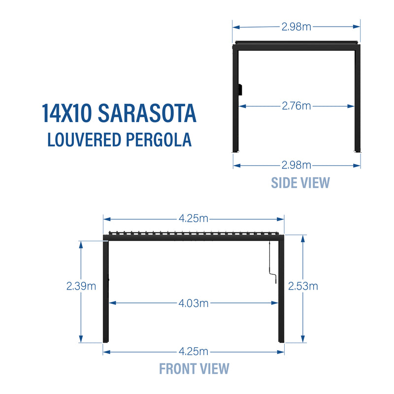 4.3m x 3m Sarasota Steel Louvered Pergola (14x10) specifications