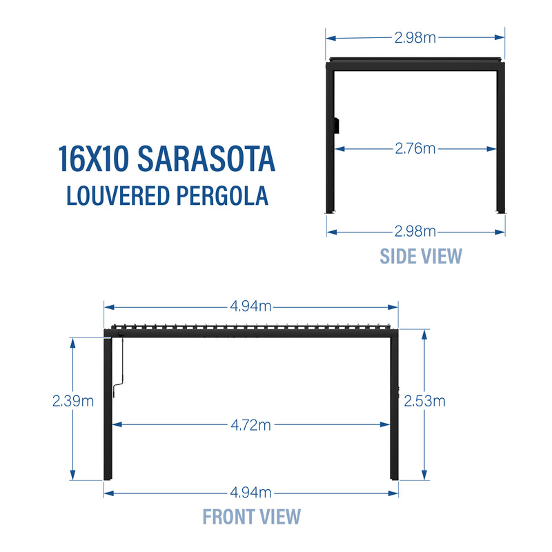 4.9m x 3m Sarasota Steel Louvered Pergola (16x10) specifications