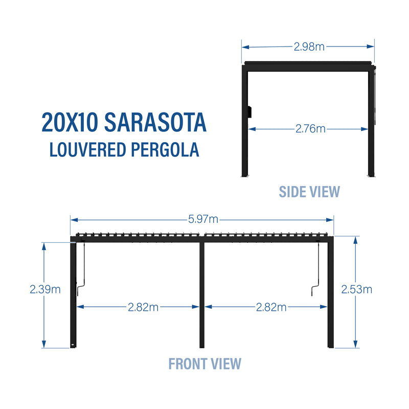 6.1m x 3m Sarasota Steel Louvered Pergola (20x10) specifications