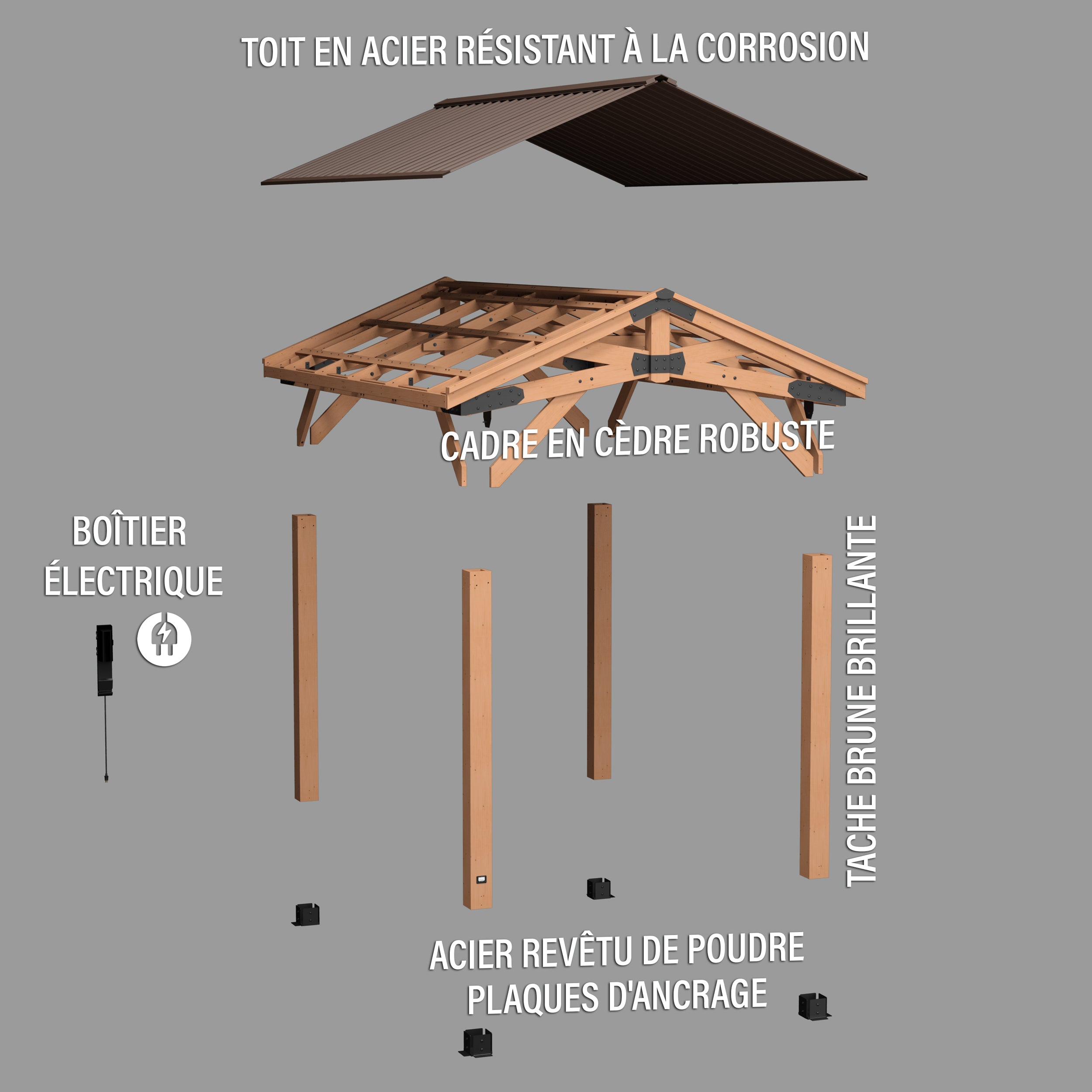 4.3m x 3m Norwood Gazebo French Exploded View