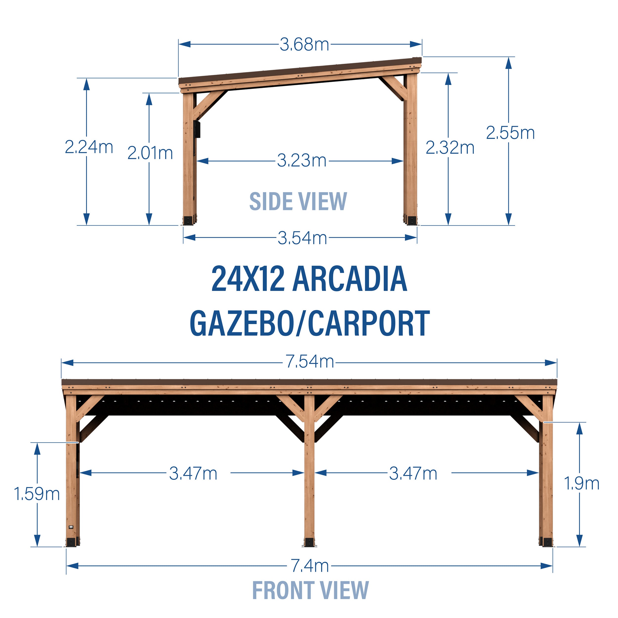 7.3m x 3.7m Arcadia Metric Dimensions