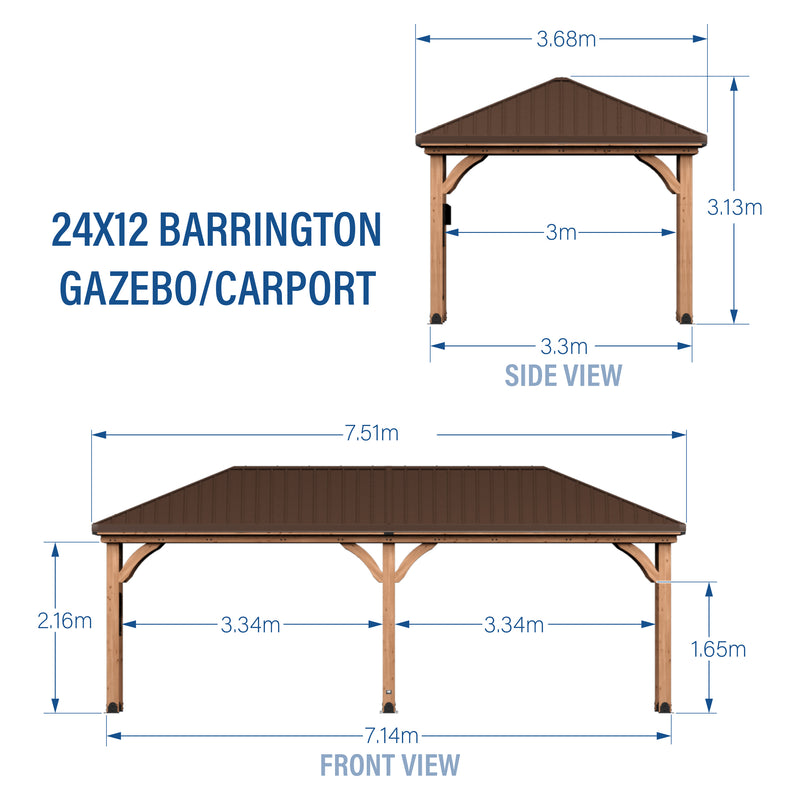 7.3m x 3.7m Barrington Carport/Gazebo (24ft x 12ft) specifications