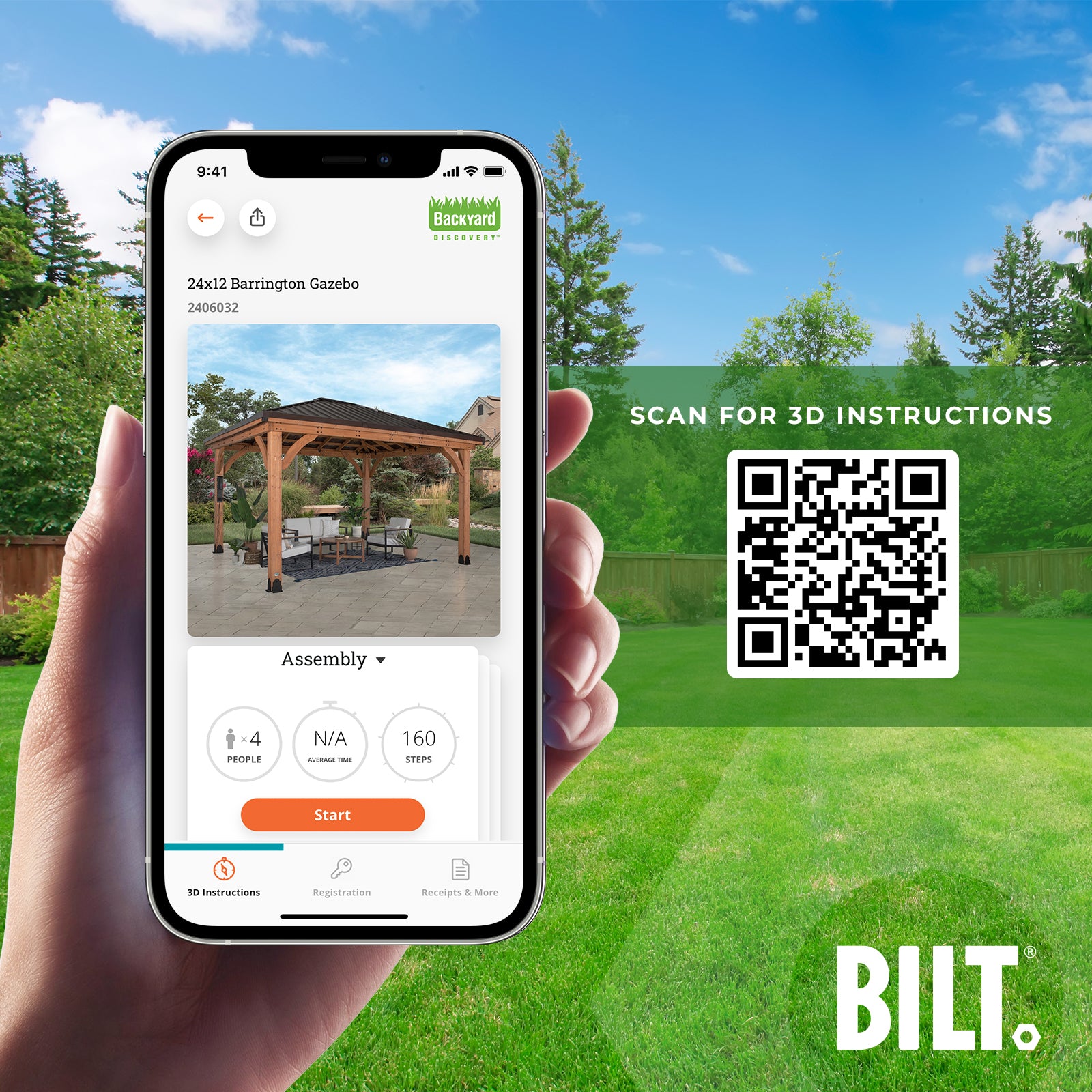 7.3m x 3.7m Barrington BILT App for assistance with assembly