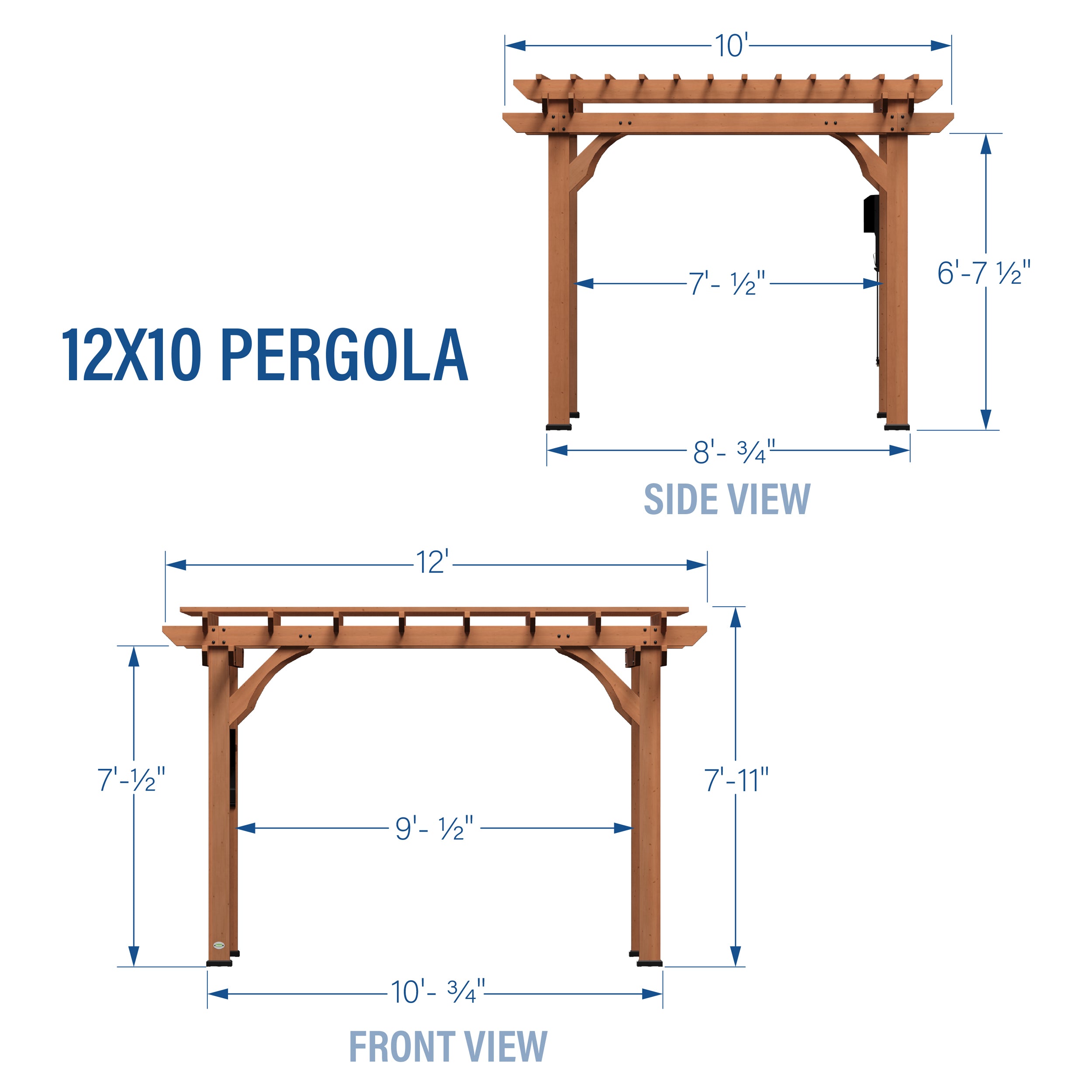 12x10 Cedar Pergola Imperial Dimensions