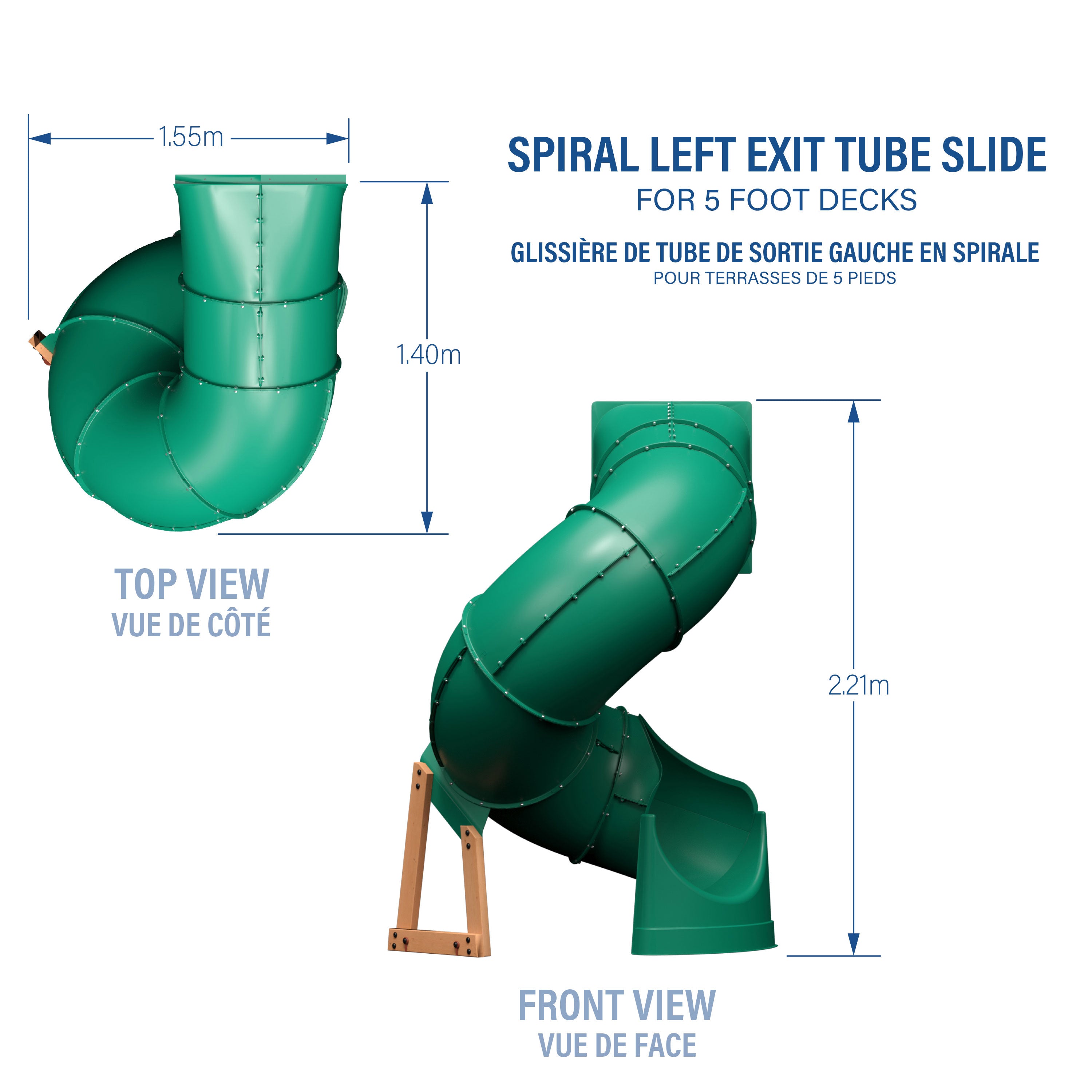 Left Exit Tube Slide For 1.5 metre Deck Metric Diagram