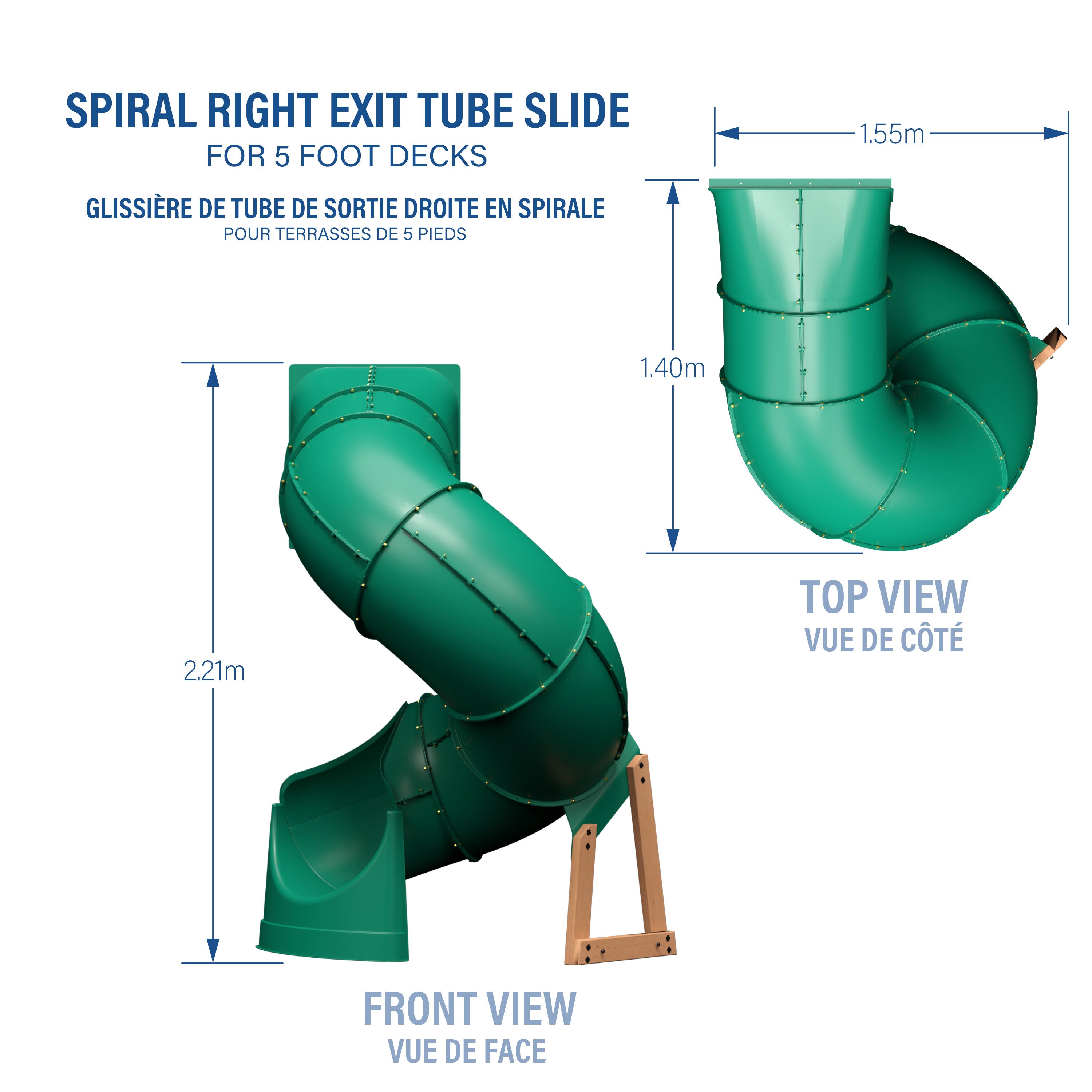 Spiral Right Exit Tube Slide for 1.5m deck Metric Diagram