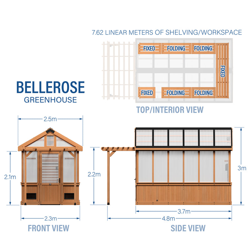 3.4m X 2m Bellerose Greenhouse  (11ft x7ft) specifications