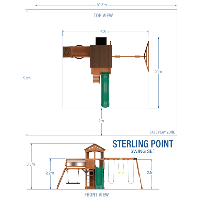 Sterling Point Swing Set with Green Wave Slide specifications