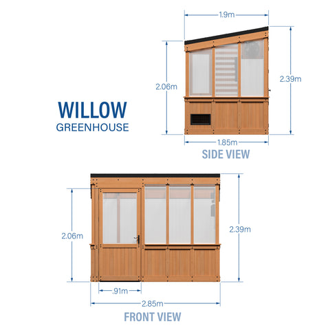 2.7m X 1.8m Willow Greenhouse metric dimensions