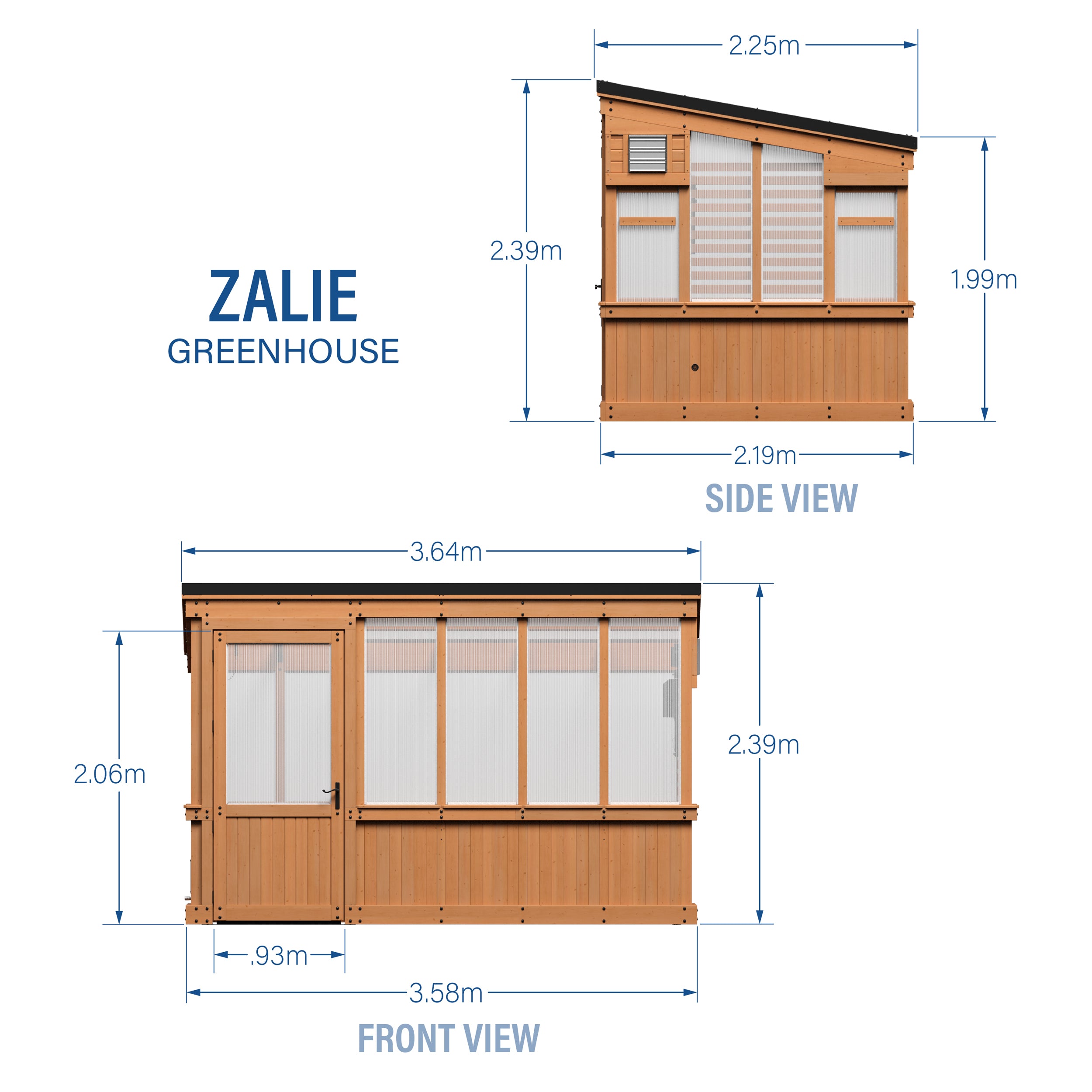 3.7m X 2.1m Zalie Greenhouse metric dimensions