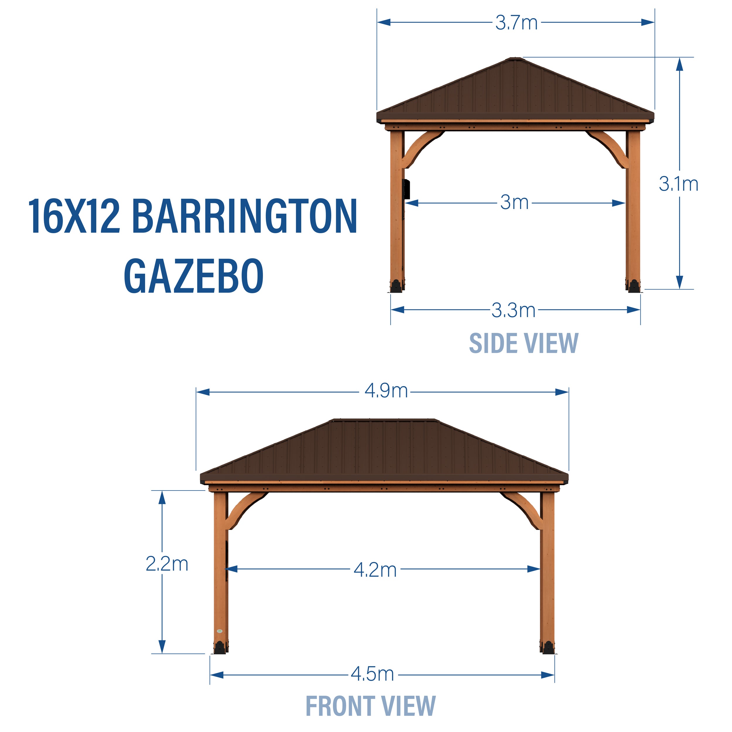 16x12 Barrington Gazebo Diagram Metric