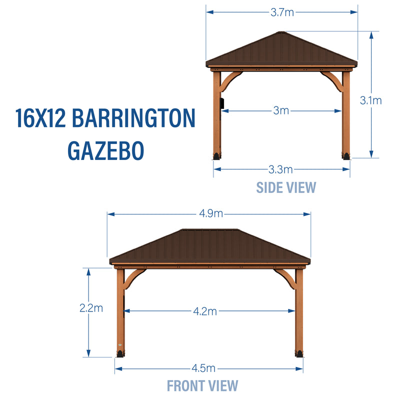 4.9m x 3.7m Barrington Gazebo (16ft x 12ft) specifications