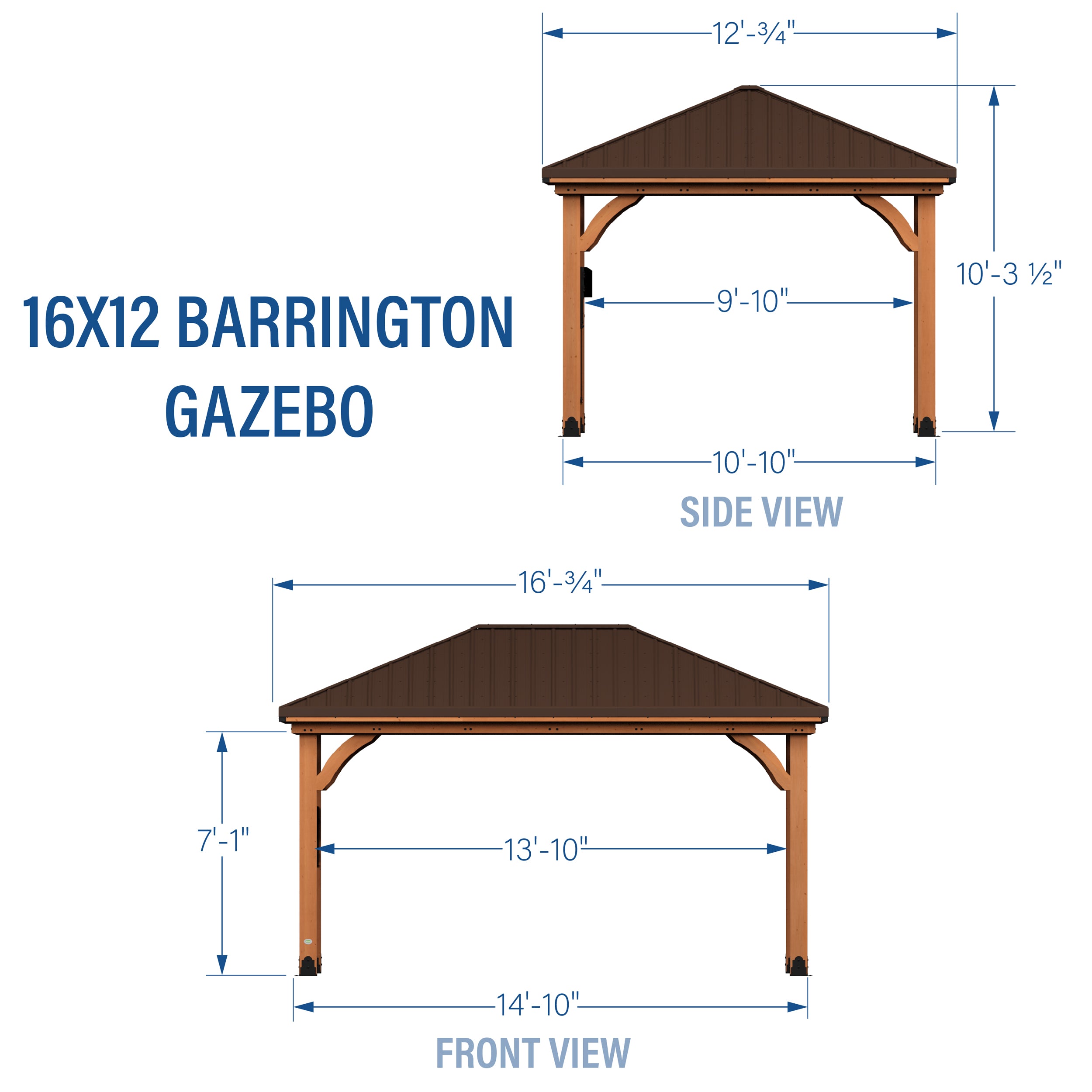 16x12 Barrington Gazebo Diagram Inches