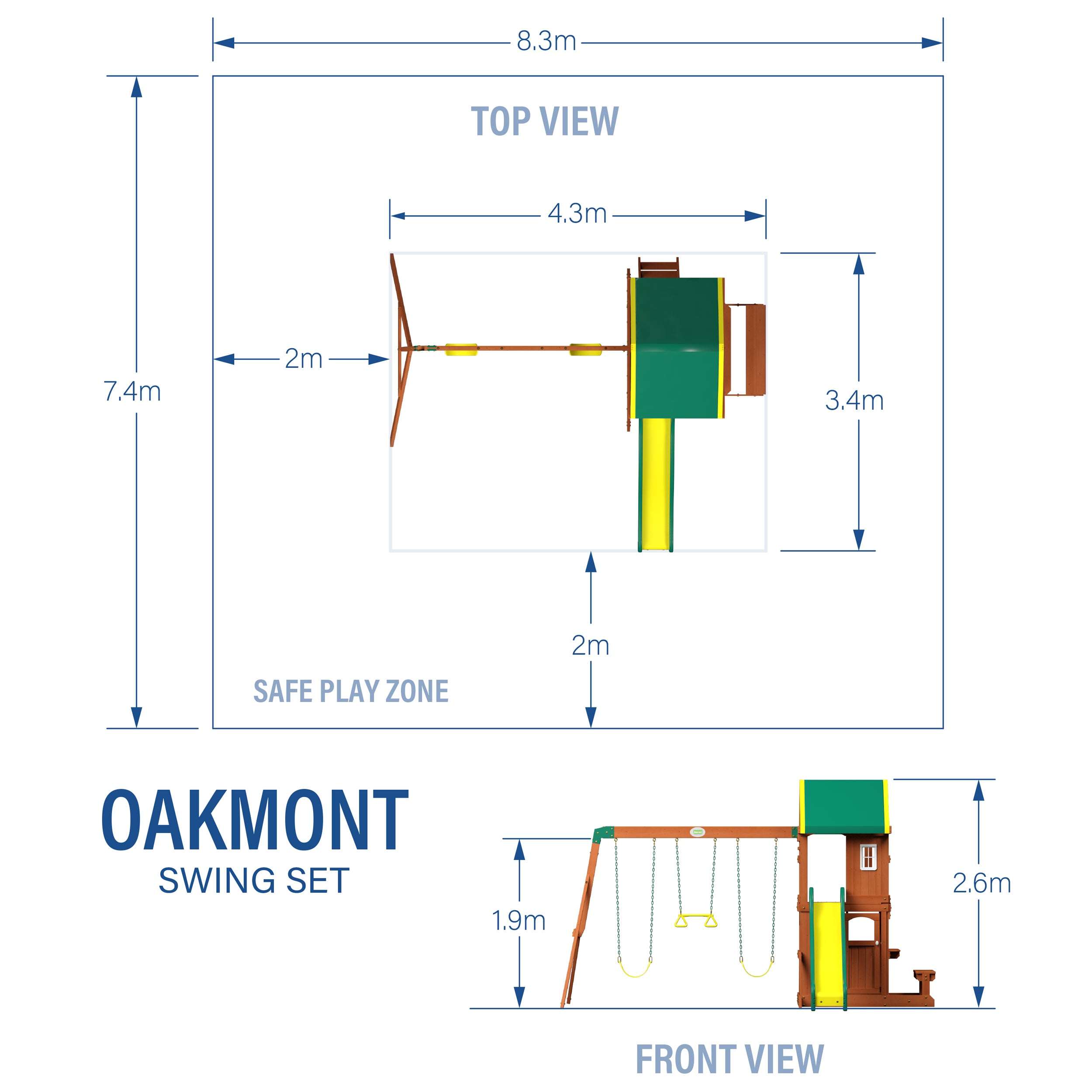 Oakmont Wooden Swing Set Diagram Metric